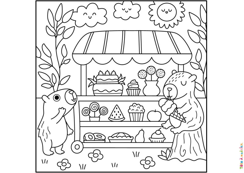 Coloriage de Capybara au marché