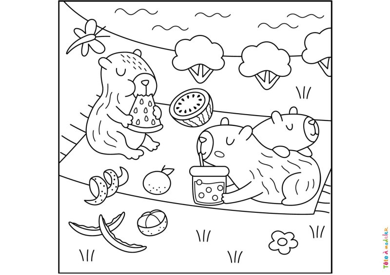 Coloriage de Capybara en pic-nic