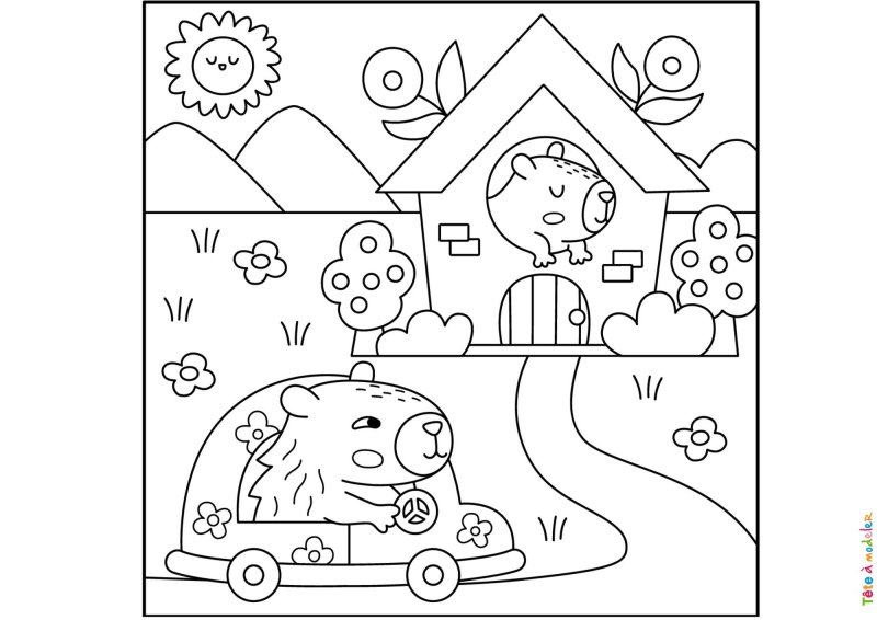 Coloriage de Capybara et sa maison