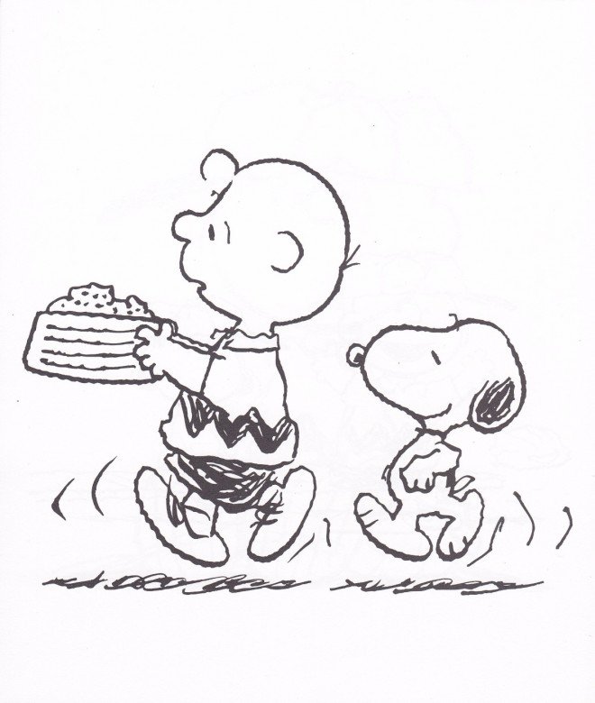 Coloriage de Charlie qui nourrit Snoopy