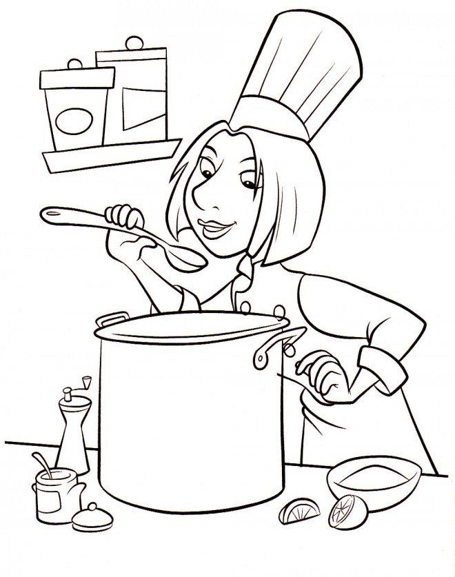 Coloriage de Colette qui cuisine 