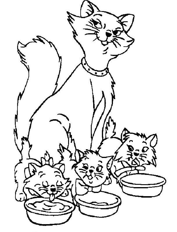 Coloriage de Duchesse et les chatons qui mangent