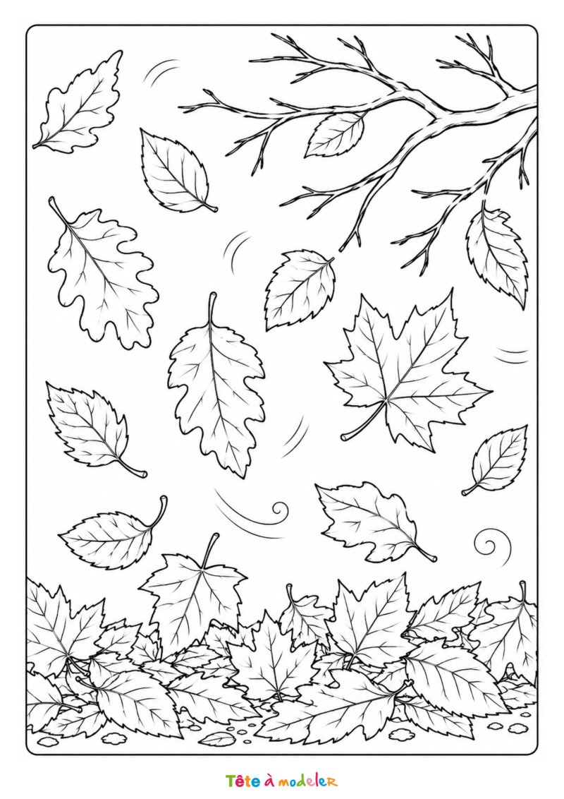 Coloriage de feuilles qui tombent