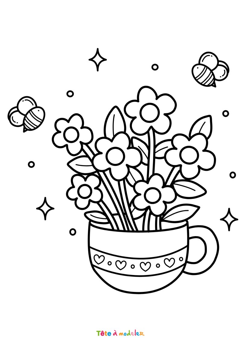 Coloriage de fleurs dans une tasse