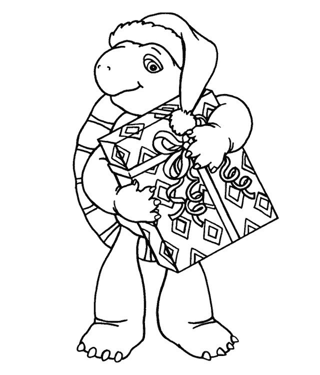 Coloriage de Franklin la tortue à Noël 