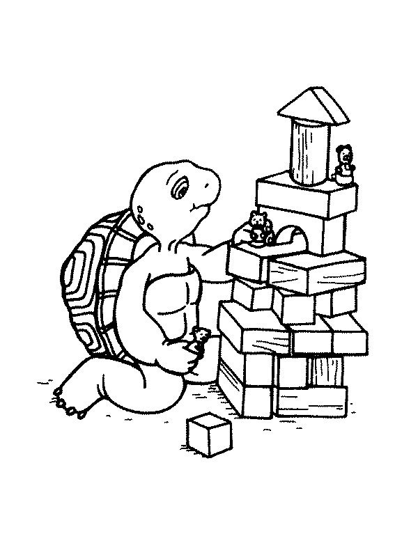 Coloriage de Franklin la tortue en plein jeu de construction
