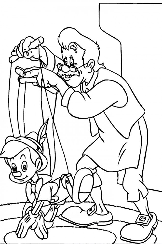 Coloriage de Gepetto et sa marionnette