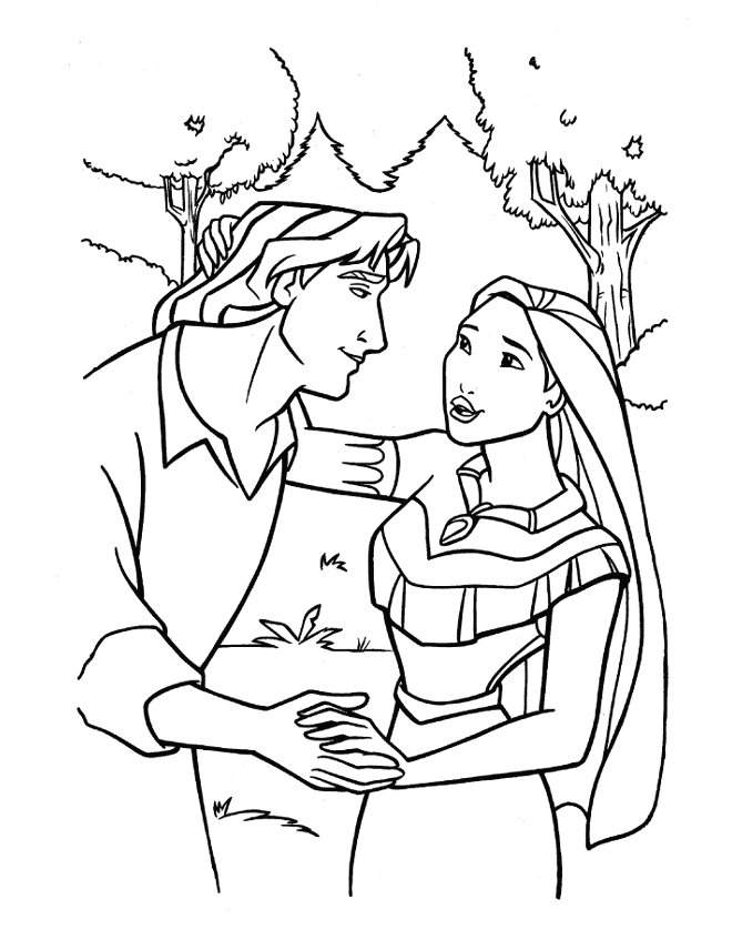 Coloriage de John Smith et Pocahontas amoureux