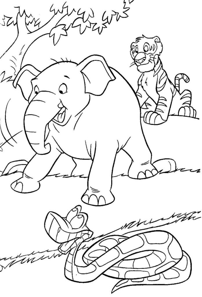 Coloriage de Kha, junior et Bagheera