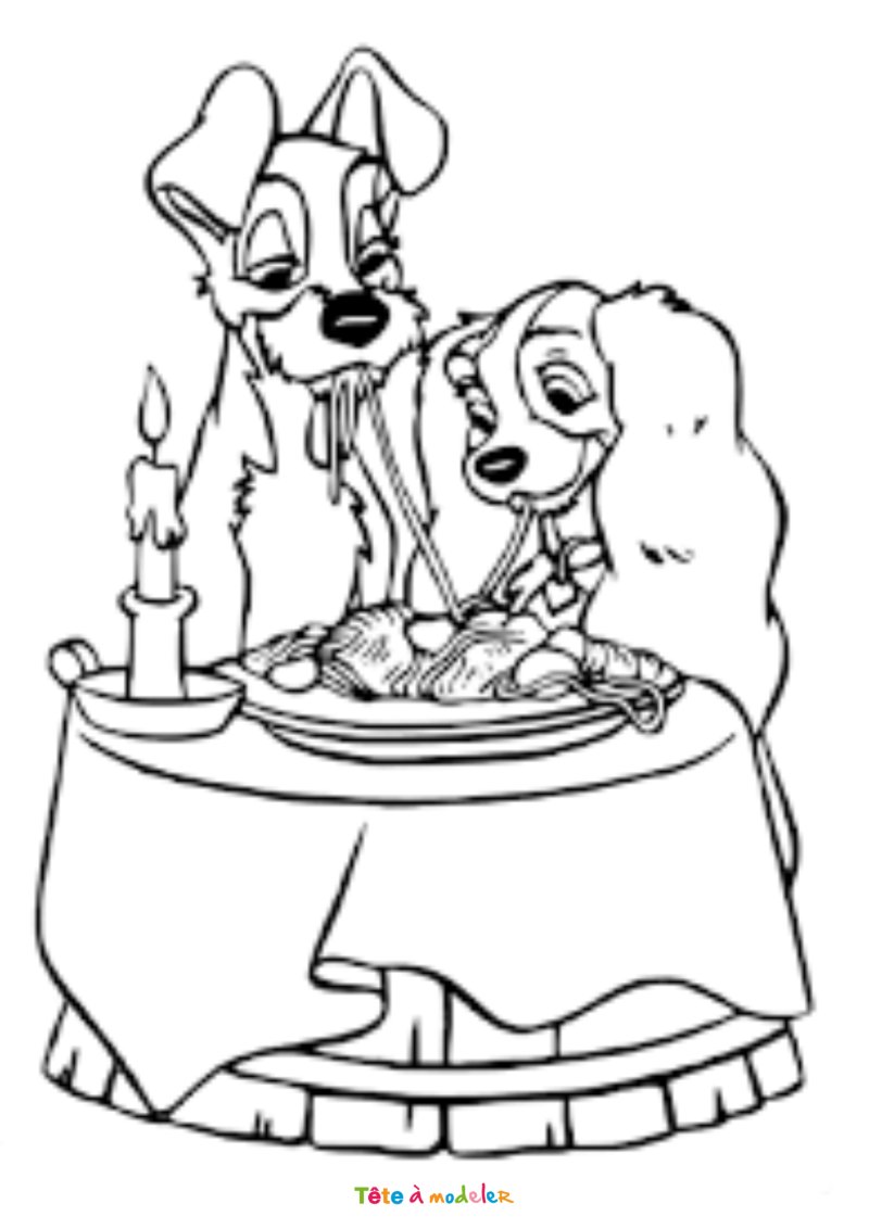 Coloriage de la Belle et le Clochard en pdf