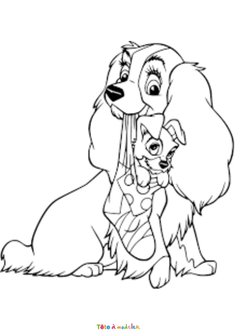 Coloriage de la Belle et un chiot