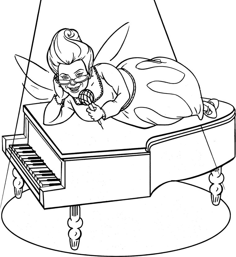 Coloriage de La Bonne Fée sur un piano