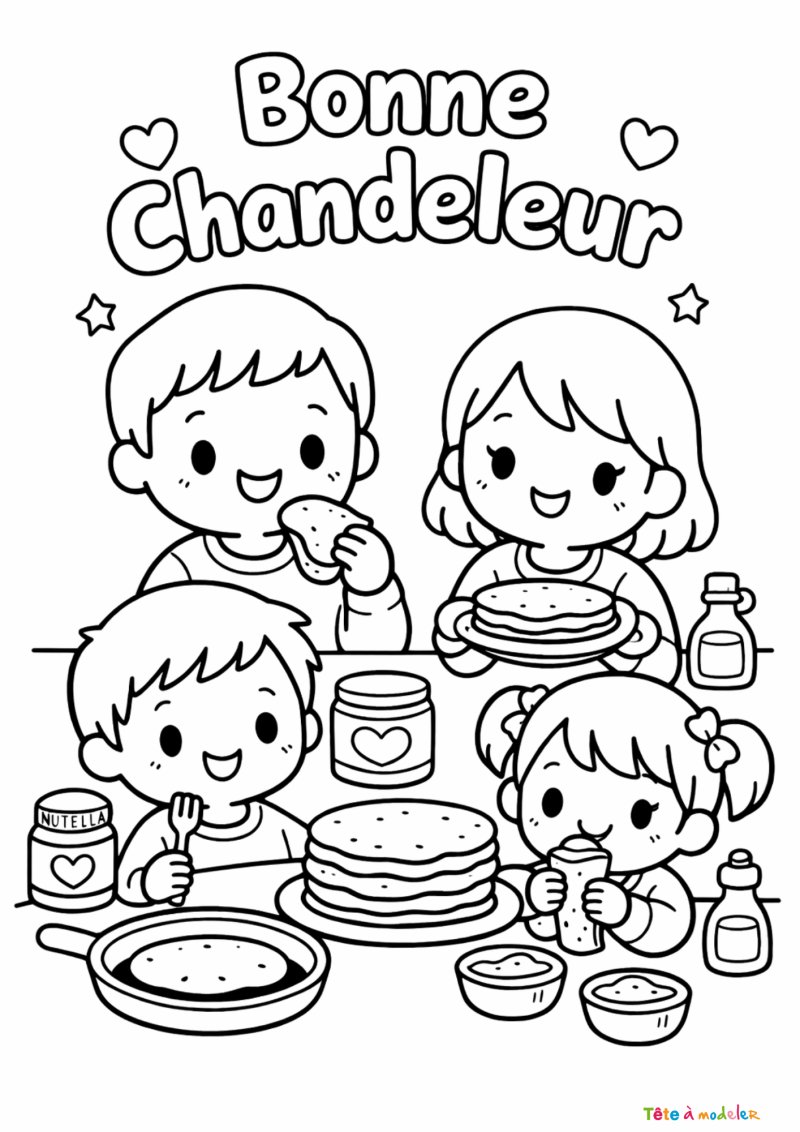 coloriage de la chandeleur : go&ucirc;ter les cr&egrave;pes