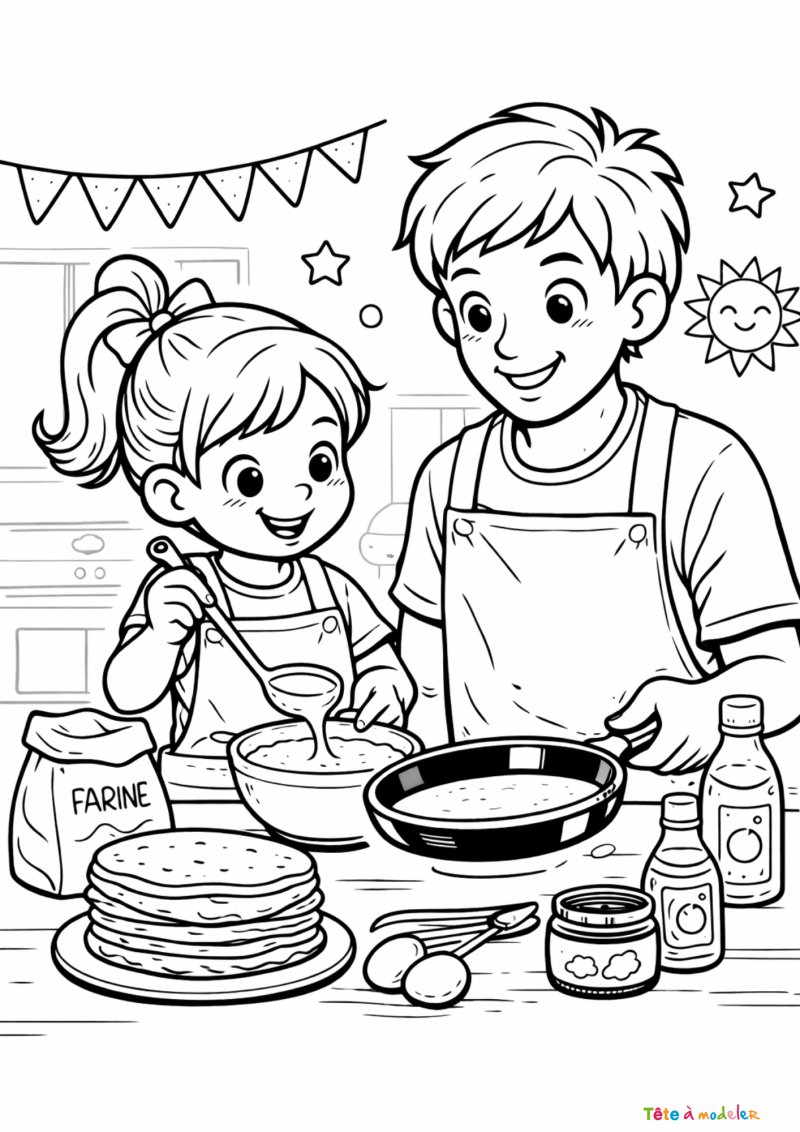 coloriage de la cuisine des cr&egrave;pes de la chandeleur