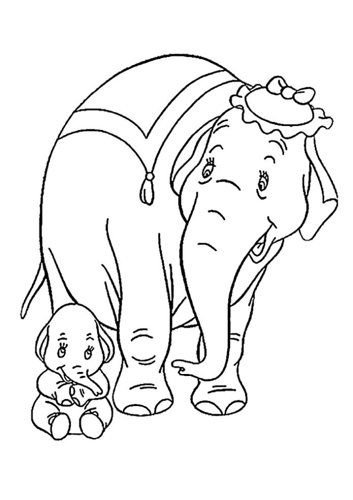 Coloriage de la maman de Dumbo et son éléphanteau