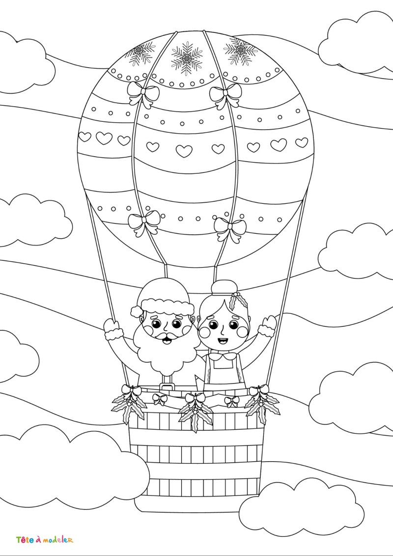 Coloriage de la Mère Noël avec le Père Noël