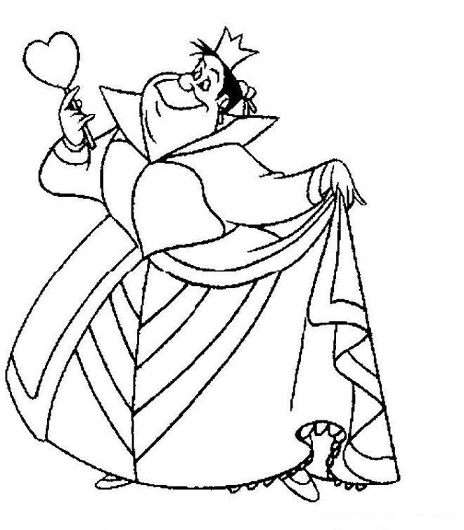 Coloriage de la reine de coeur d'Alice au pays des merveilles 