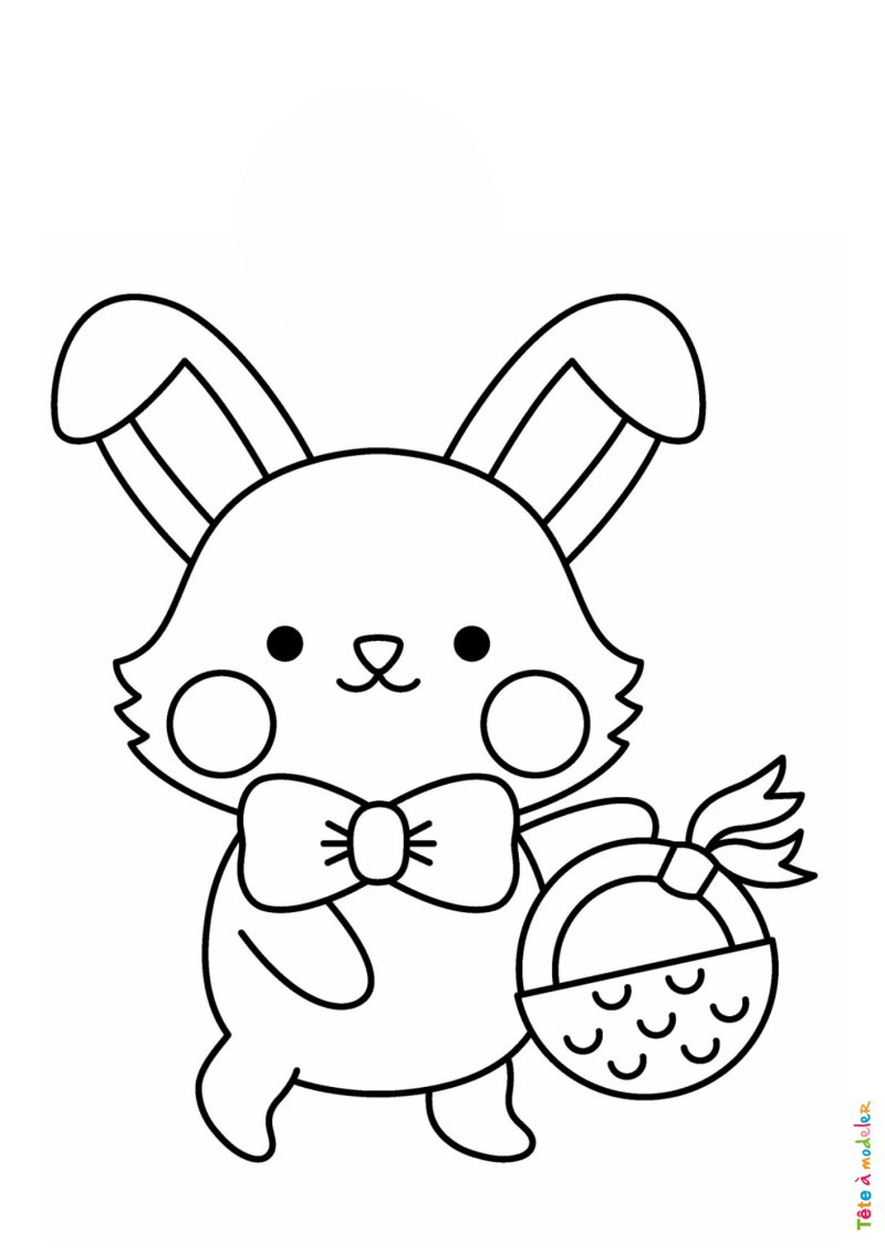 Coloriage de lapin avec un panier