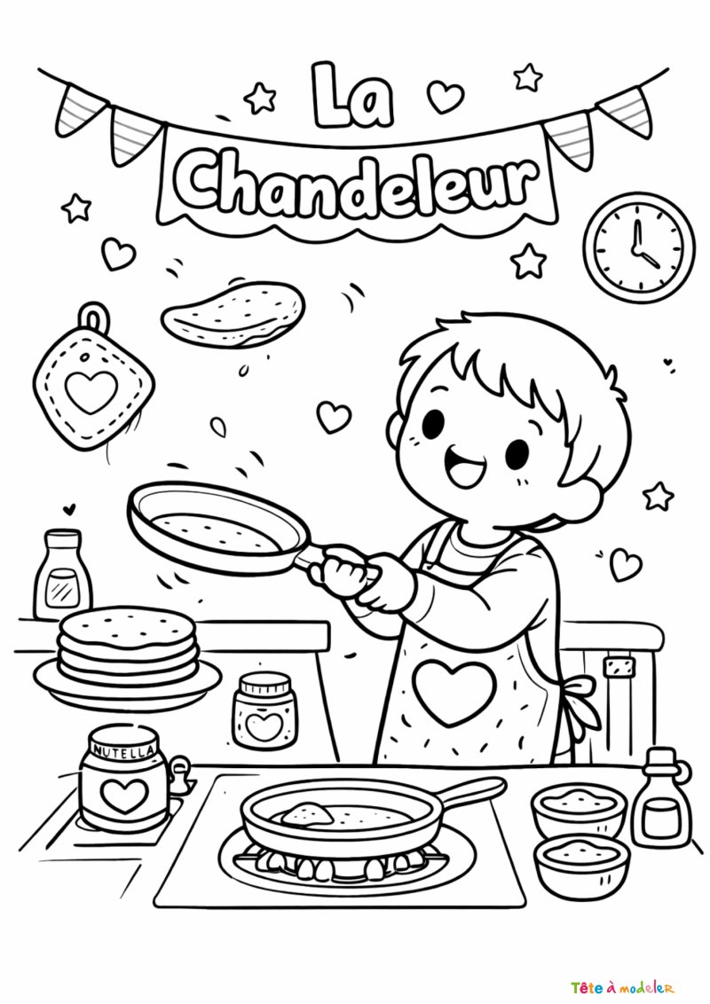 coloriage de l'enfant qui fait les cr&egrave;pes