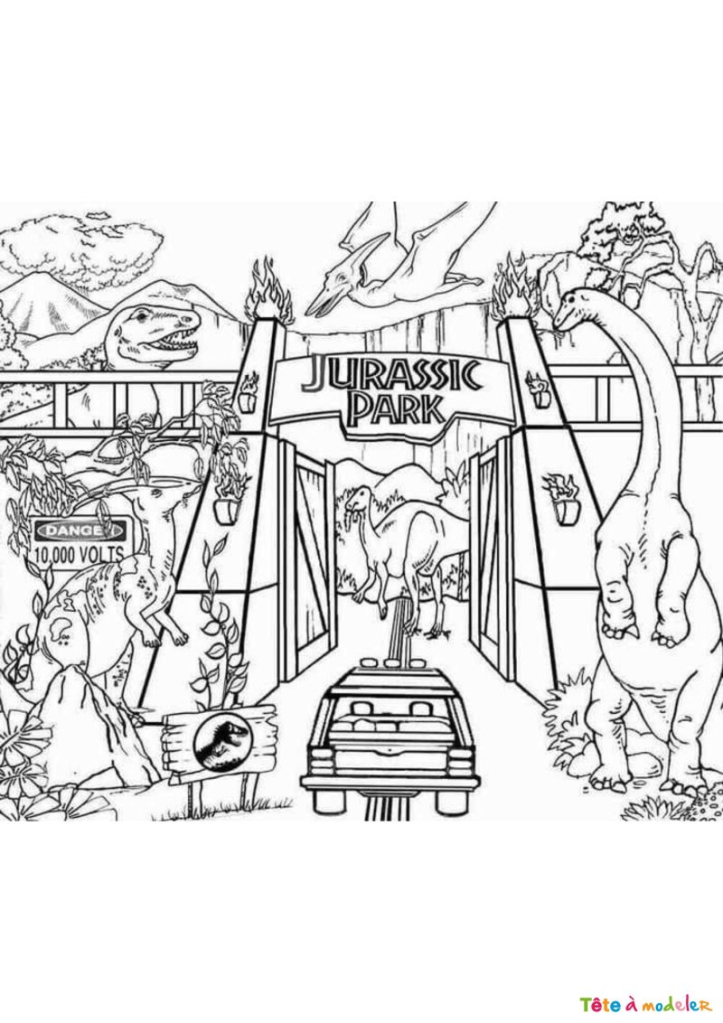Coloriage de l'entrée de Jurassic park