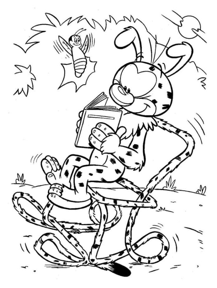 Coloriage de Marsupilami qui lit 