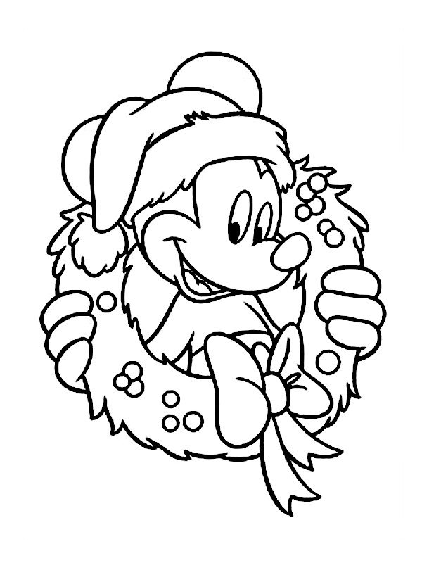 Coloriage de Mickey dans une couronne de Noël