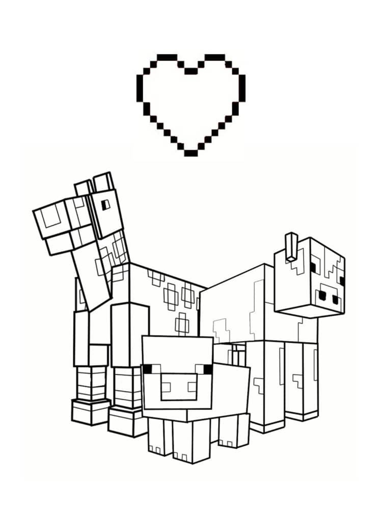 Coloriage de Minecraft avec des animaux