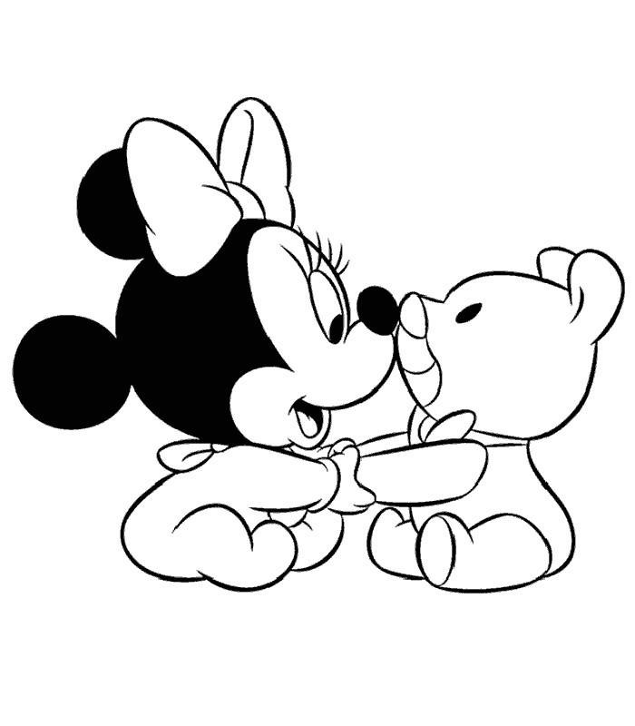 Coloriage de Minnie bébé avec sa peluche