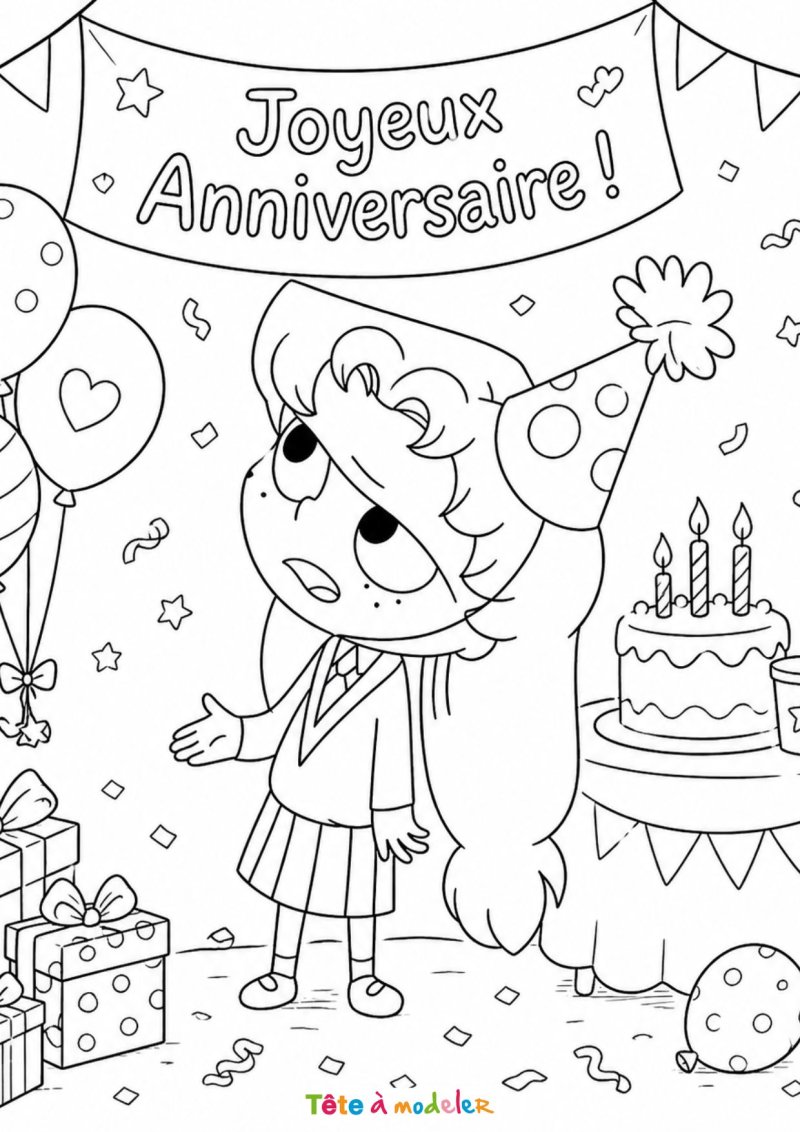 Coloriage de Mortelle Adèle qui fête un joyeux anniversaire