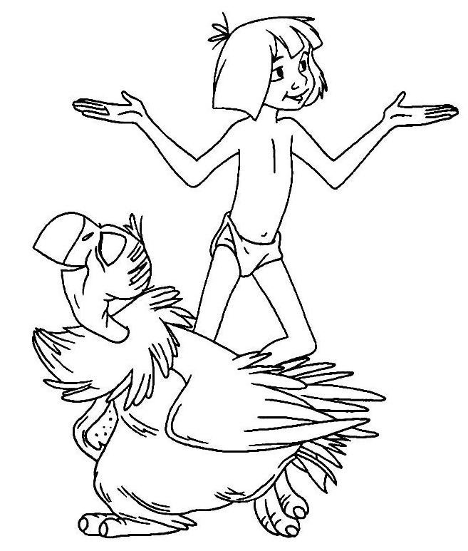 Coloriage de Mowgli et le vautour 