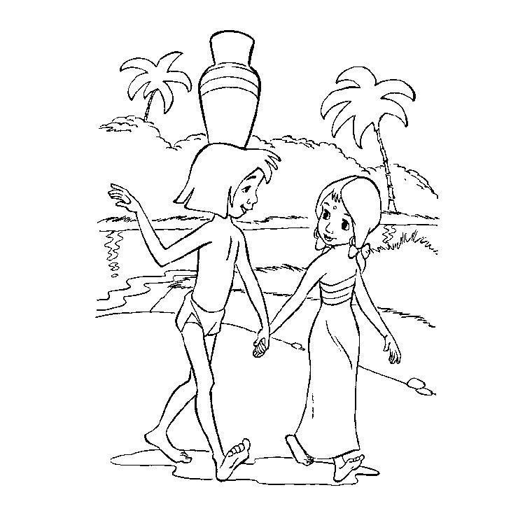 Coloriage de Mowgli et son amoureuse 