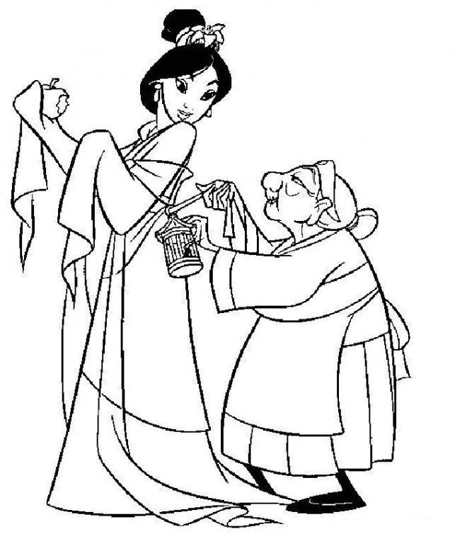 Coloriage de Mulan et Grand mère Fa
