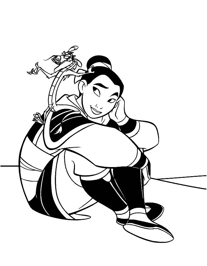 Coloriage de Mulan et Mushu