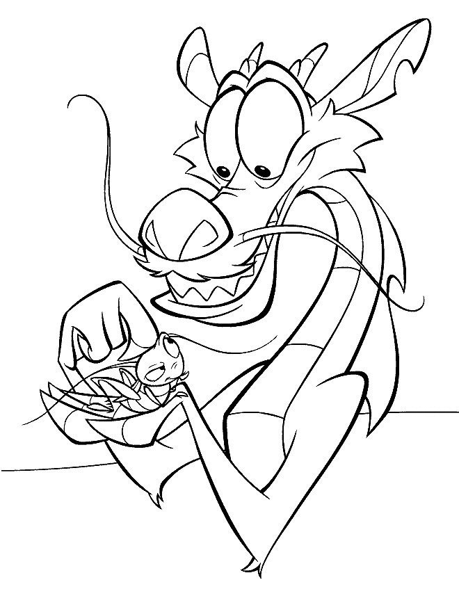 Coloriage de Mushu et Cricket