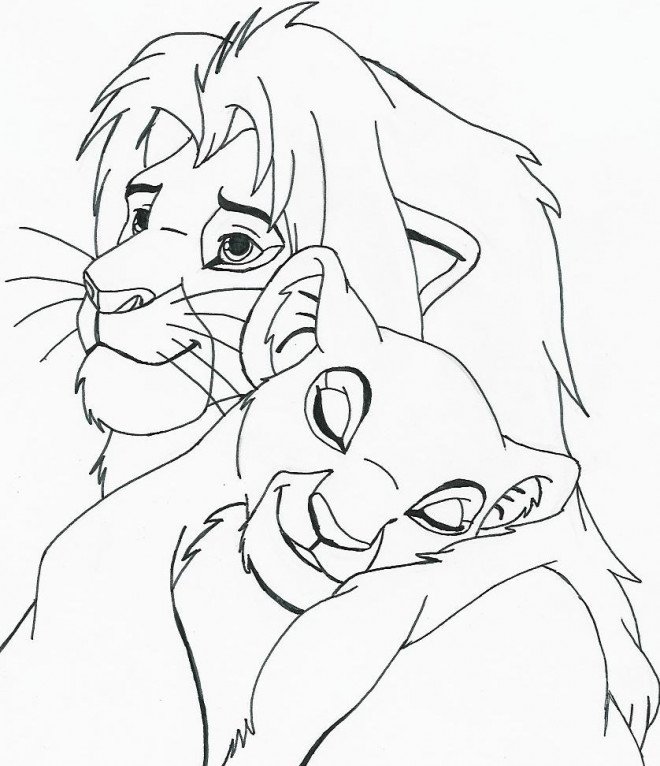 Coloriage de Nala et Simba adultes
