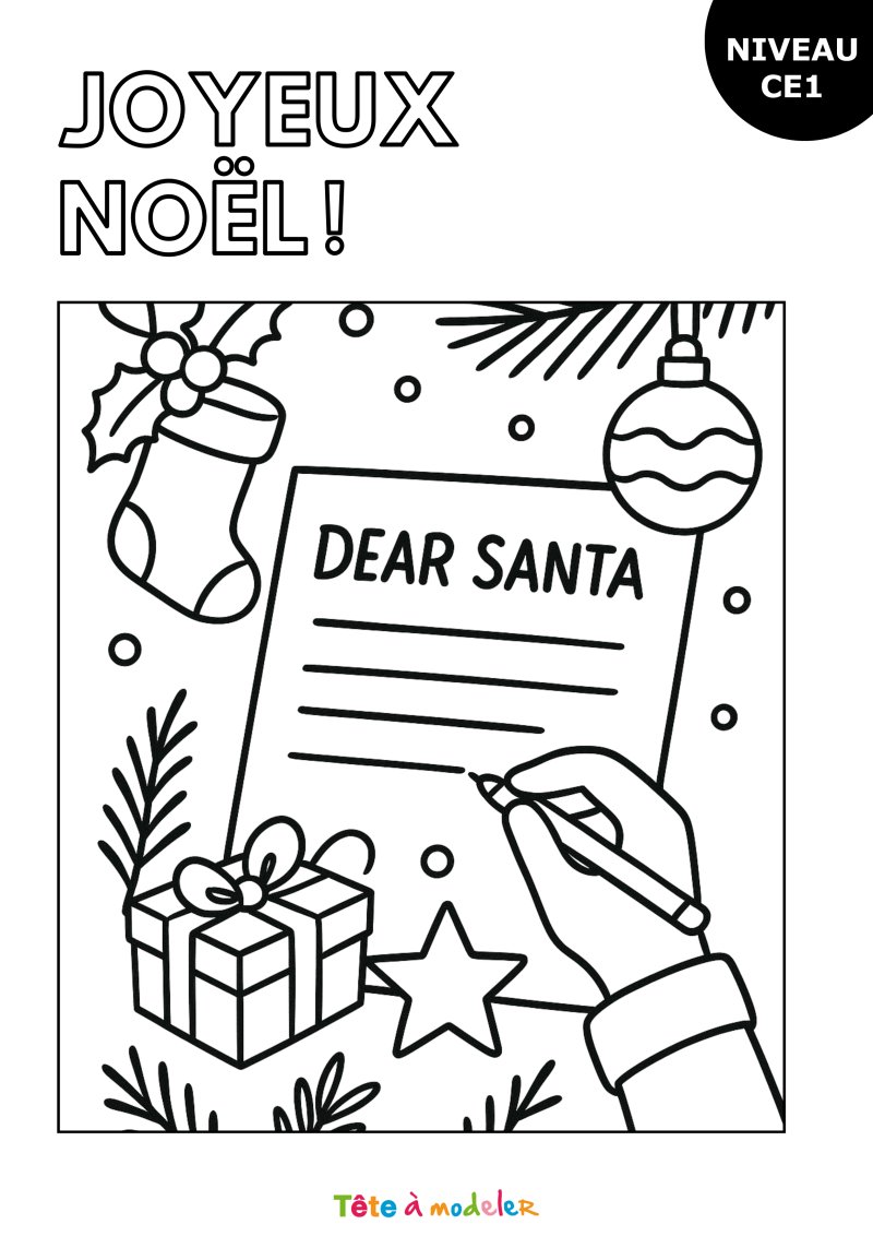 Coloriage de Noël pour les CE1 : la lettre de Noël