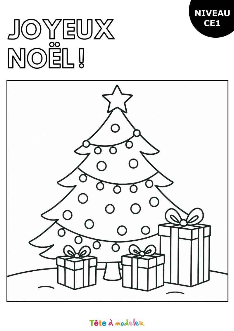 Coloriage de Noël pour les CE1 : le sapin de Noël