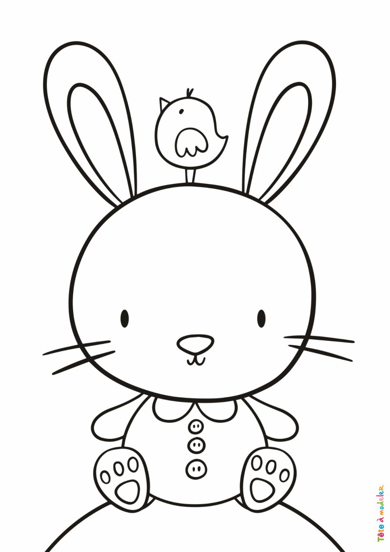 Coloriage d'un lapin avec un oiseau