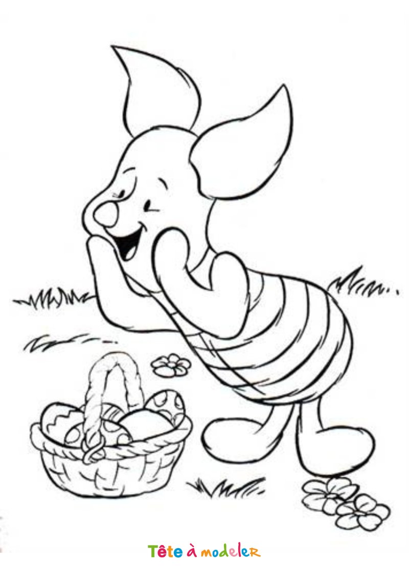 Coloriage de Pâques avec Porcinet