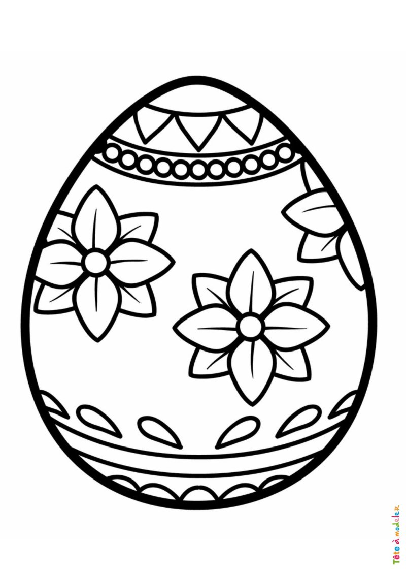 Coloriage d'un oeuf de Pâques avec des fleurs et des motifs