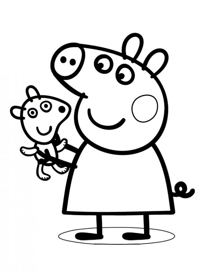 Coloriage de Peppa Pig avec son doudou