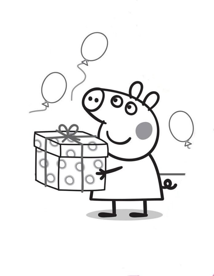 Coloriage de Peppa Pig avec un cadeau 