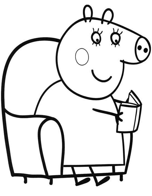 Coloriage de Peppa Piq qui lit 