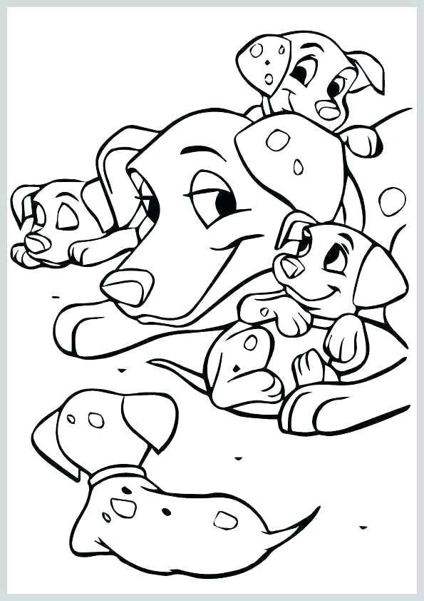 Coloriage de Perdita avec ses chiots