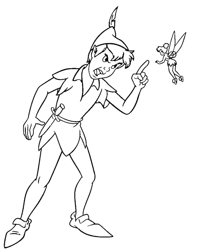 Coloriage de Peter pan en colère contre la fée clochette