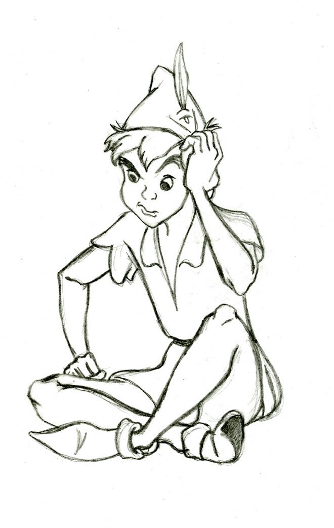 Coloriage de Peter Pan qui pense