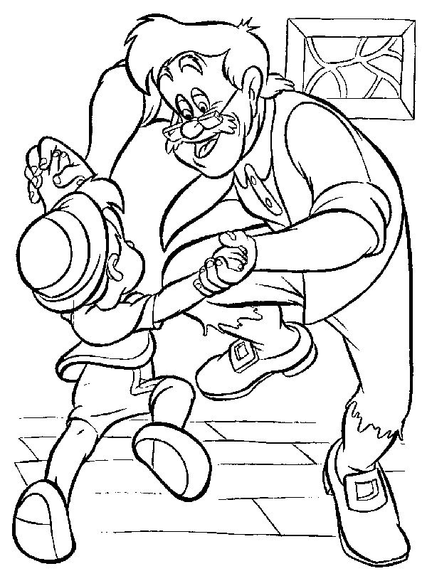 Coloriage de Pinocchio et Gepetto qui dansent