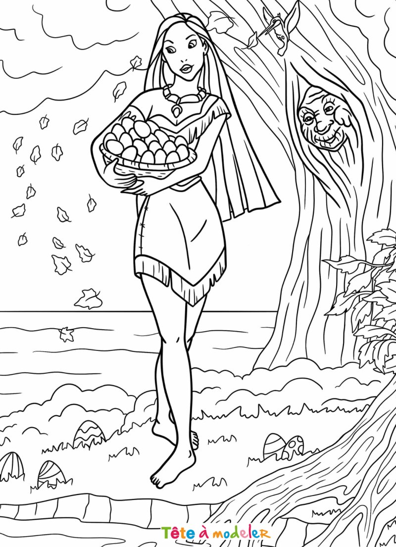 Coloriage de Pocahontas à Pâques