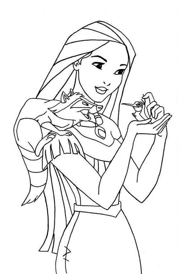 Coloriage de Pocahontas avec Flit et Meeko