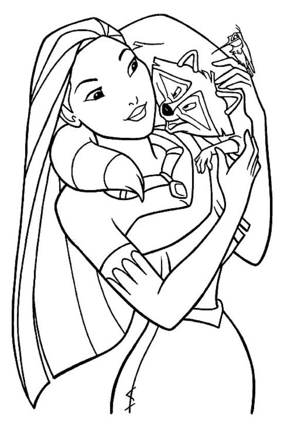 Coloriage de Pocahontas et Meeko